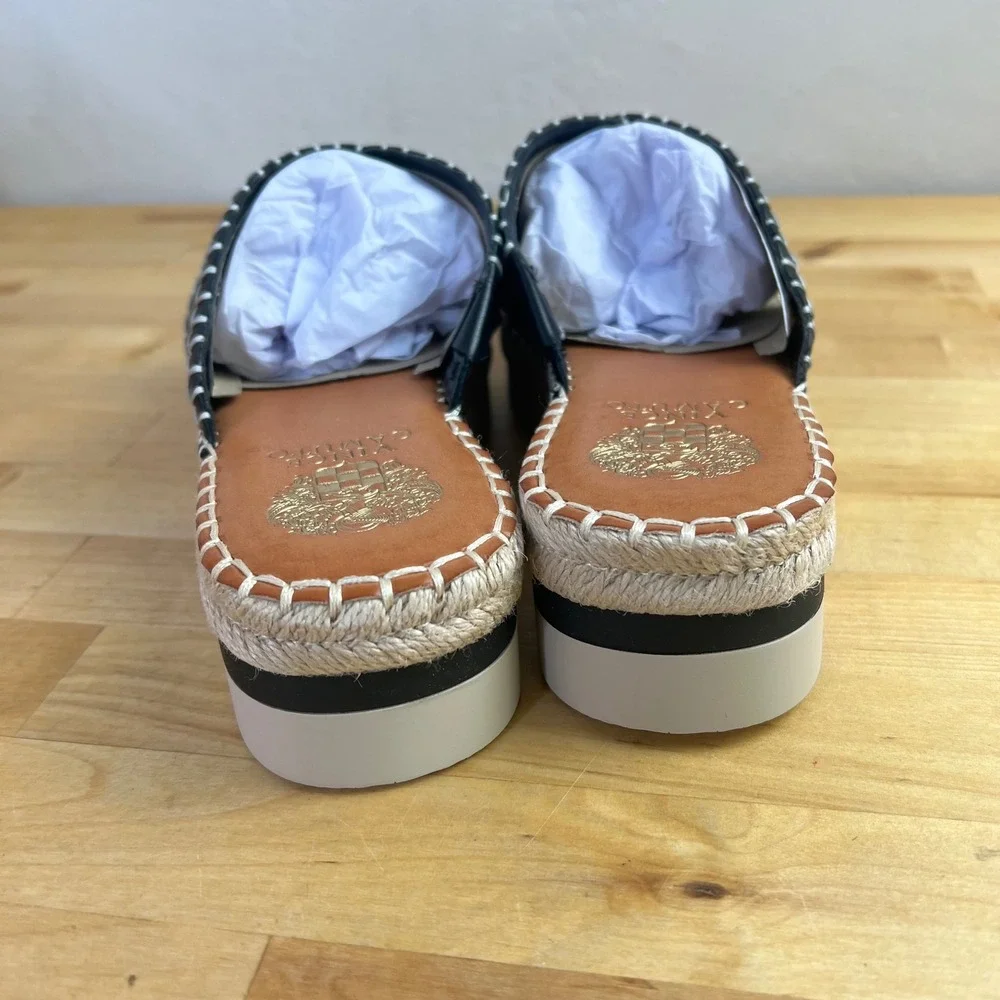 Vince‎ Camuto Belisnda Black Leather Espadrille Platform Slide Sandals Size 7 W
